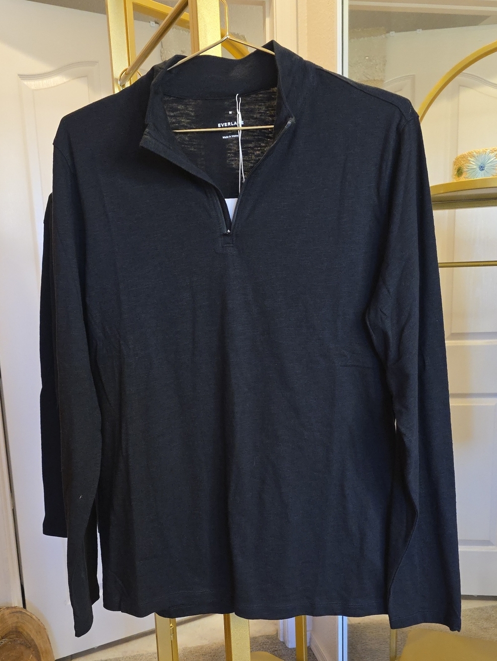 Everlane Black 3/4 Half-Zip Long Sleeve Pullover T Shirt Unisex Style
